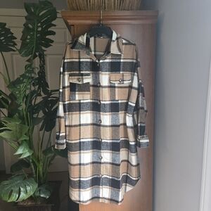 Brown and Black Plaid Long Shacket Medium